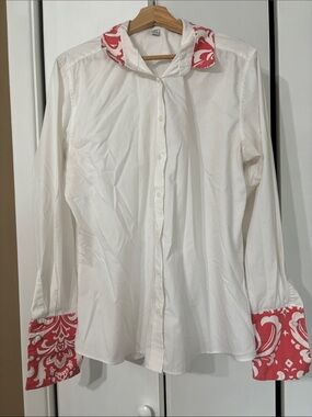 Pearly vine white Button-Up Shirt with Patterned Collar & Cuffs